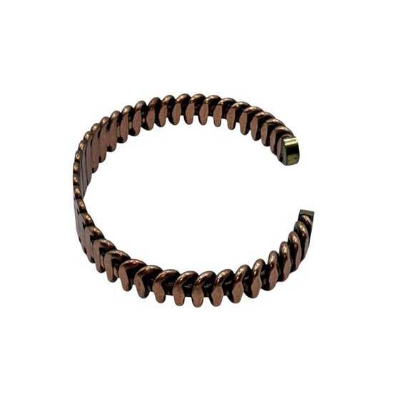 Handcrafted Copper Cuff Bracelet With Textured Chain Link Adjustable Fit Unisex - Picture 3 of 7